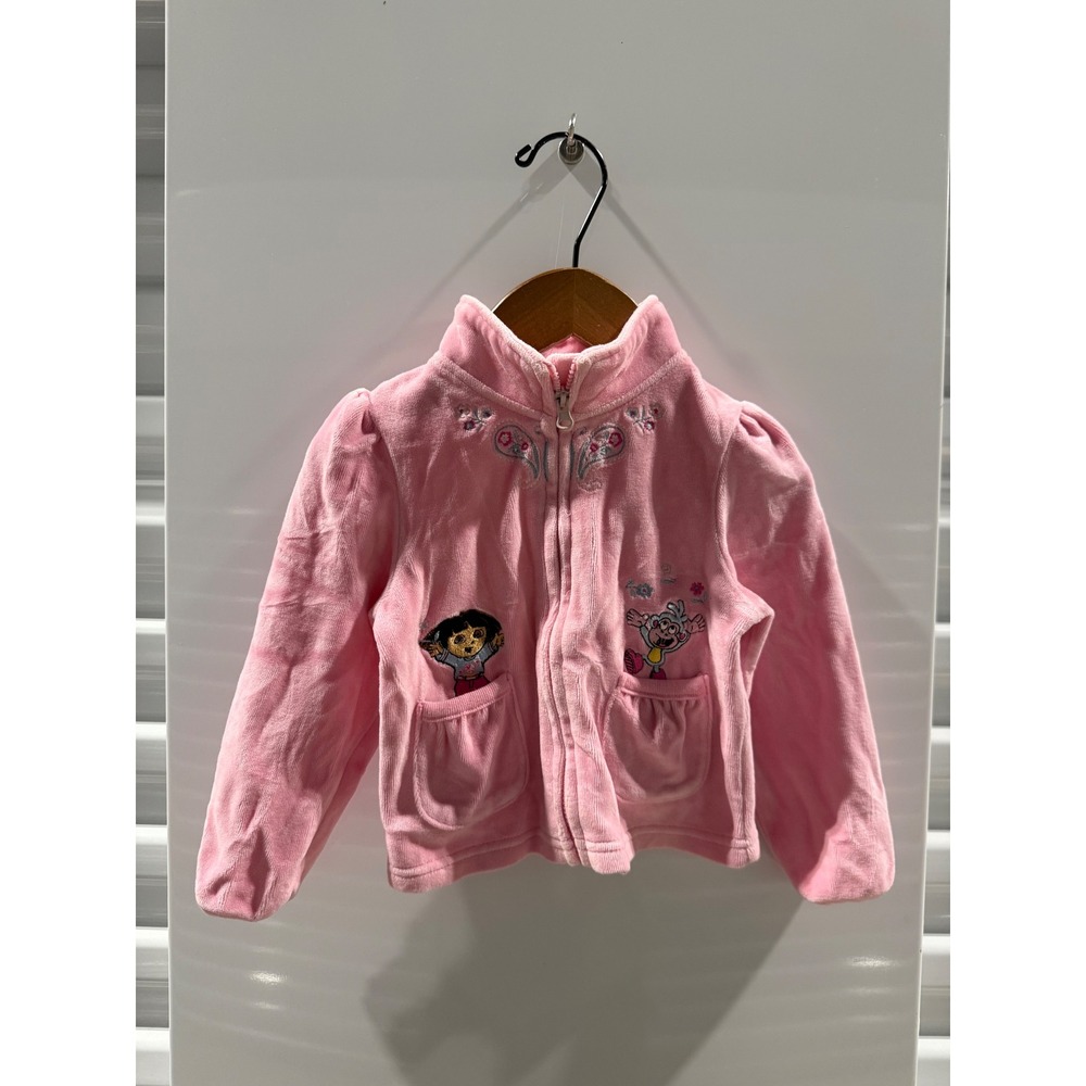 Nick Jr Dora the Explorer Pink Velour Zip Up Jacket Toddler 24M Boots Embroidery